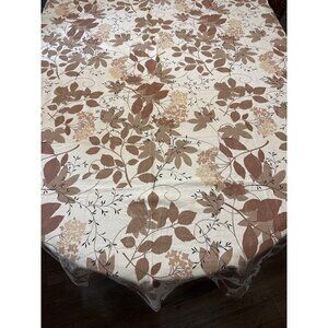 Vintage Floral Tablecloth 60x50" Taupe & Beige‎ Leaf Print
